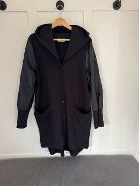 Lost in Layers Hooded cat coat with faux leather sleeves, cardigan, sweater